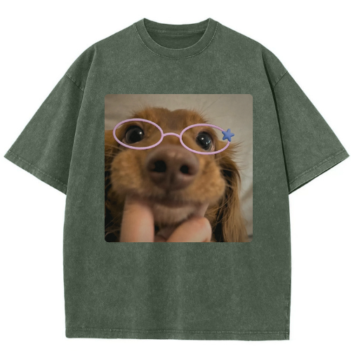 Cute Dog Glasses Washed T-shirt - Image 3