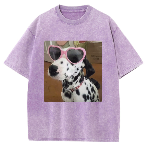 Heart Glasses Dog Washed T-shirt - Image 5