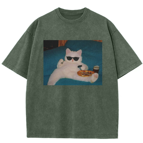 Relaxing Cat Washed T-shirt - Image 4