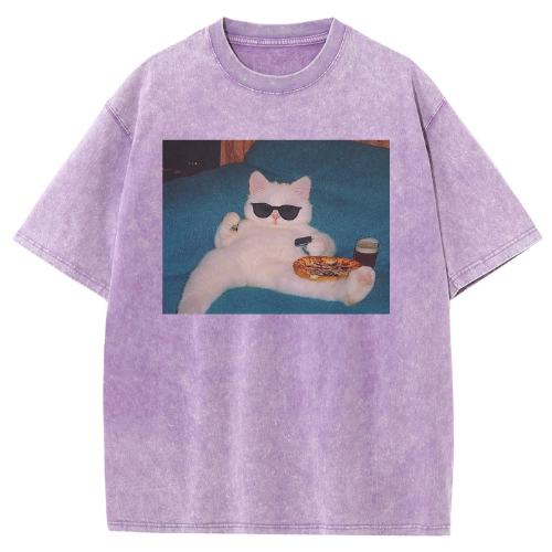 Relaxing Cat Washed T-shirt - Image 2