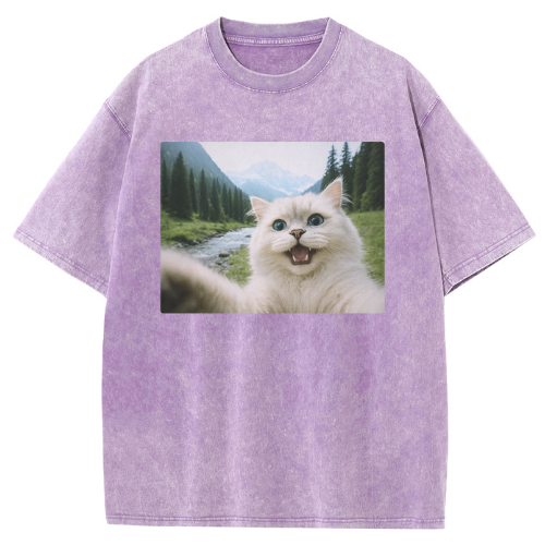 Scenic Cat Washed T-shirt - Image 5